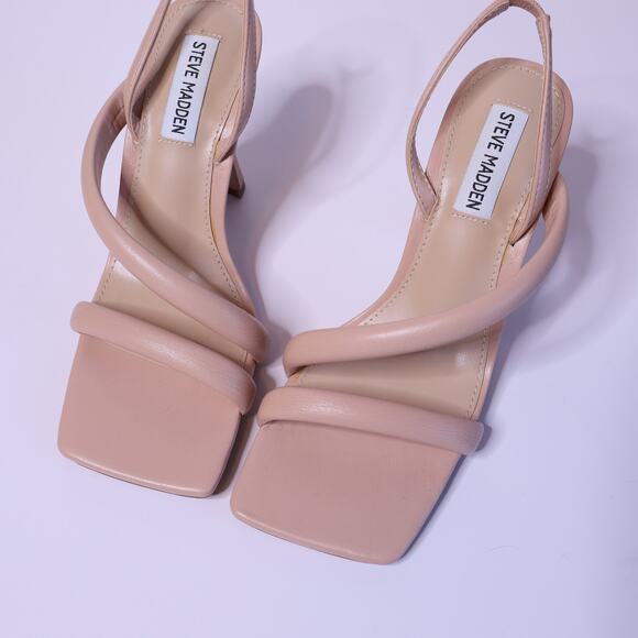 STEVE MADDEN Elizabeth Sandal Flared Heel Square Toe Nude Beige Women's 7.5M - Picture 8 of 10